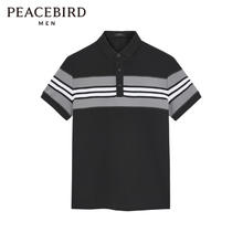 PEACEBIRD 太平鸟 男装灰白条纹撞色短袖POLO衫短袖保罗衫男B1DBC232641.5元