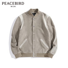 PEACEBIRD 太平鸟 男装秋冬真皮皮衣潮流棒球夹克BYBDC4F04 卡其 S365.5元