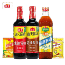 海天生抽500ml+老抽500ml+精制料酒800ml+鸡精40g+拌饭酱20g5件装T 组合装5件14.9元 (券后省5)