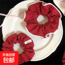新款轻奢肥肠圈复古风红色头饰港风配饰红色发圈发圈高颜值发饰女 两个：波点白边+红波点