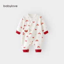 babylove新生儿连体衣春秋纯棉婴儿衣服满月百天初生儿宝宝哈衣 富贵有余-奶白 52cm
