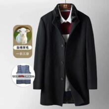 超V：罗蒙 男士大衣貂毛领可脱卸羽绒内胆草兔皮后里羊毛大衣男110元（0.6折）