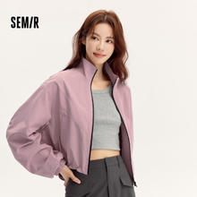 Semir 森马 外套女立领格纹春秋季特宽松抽绳撞色夹克109524108011 粉色调01315 L79元
