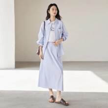 10号10点：对白 2025春秋简约盐系通勤衬衣外套直筒裙气质两件套女式衬衫套装136元（超V会员价，有首单礼金价格更低）