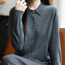 超V会员：Miiow 猫人 含羊毛POLO领针织开衫女