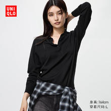 UNIQLO 优衣库 女装精纺美利奴羊毛POLO领针织衫/通勤25秋冬478333 09 黑色 L /160/88A124.5元