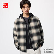 UNIQLO 优衣库 惊喜价男装/女装法兰绒格子衬衫/长袖衬衣棉质休闲薄外套481224 481224/01乳白色131.12元