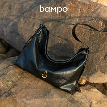 半坡饰族 bampo 中号绵绵包hobo托特包头层牛皮大容量单肩斜挎包软包礼物女友 墨碳黑（中号升级拉链款）1280元