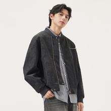 gxgjeans 美式PU皮宽松棒球领飞行员夹克 黑灰券后229元