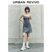 UR UR 女装复古时髦辣妹风纽扣牛仔连衣裙 UWL840126 蓝色 XS59元