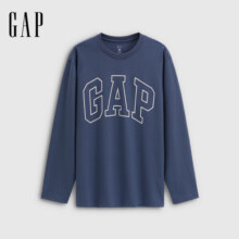 GAP男女装2025秋季新款LOGO印花宽松纯棉圆领长袖T恤上衣786288 灰蓝色 XS (165/84A)亚洲尺码124元 (券后省27,月销1000+)