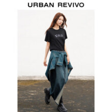 UR秋季新款女装复古休闲开衩长款显瘦牛仔半裙UWG840215 天蓝 XXS107元 (券后省12)