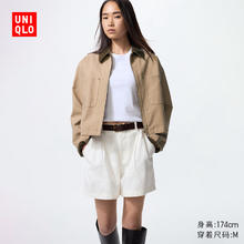 UNIQLO 优衣库 女装休闲拉链短茄克/外套巴恩风翻领时尚夹克479208 32 深米色 M /160/84A