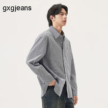 gxgjeans 男装 藏青条纹绣花宽松长袖衬衫券后136元