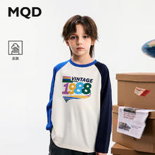 保暖服饰：MQD 马骑顿 男大童撞色插肩袖复古长袖T恤37.5元