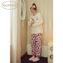 GUKOO 果壳 冬季mikko联名甜美柔软保暖豹纹长裤女士家居服套装