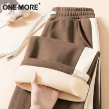 2025秋季新品 ！ONE MORE 文墨 女士侧边撞色直筒显瘦加绒阔腿裤