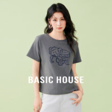 百家好（Basic House）Basic House/百家好字母小象刺绣圆领T恤夏季设计感正肩短袖上衣 深灰色 S129.9元 (券后省20)