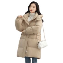 鸭鸭羽绒服女中长款2025年冬季可拆帽韩版时尚百搭加厚保暖外套W