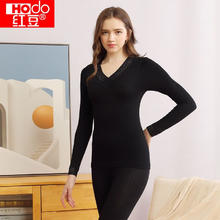 Hodo Men 红豆男装 红豆（Hodo）红豆镂空V领蕾丝边秋衣秋裤女高弹薄款打底衫女士保暖内衣套装 黑色 M券后29.8元