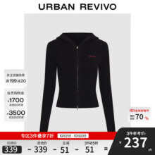 UR2025秋季新款女装字母刺绣连帽双拉链针织开衫UYV950091 黑色 XS309元 (满2件9折,券后省30)