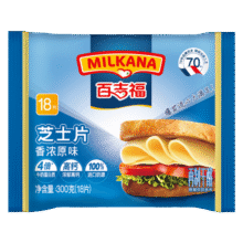 百吉福（MILKANA） 芝士片 再制奶酪 原味 300g/18片装 冷藏 即食  早餐烘焙原料