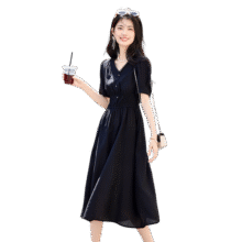 尚静连衣裙女夏季新款女装气质优雅法师花边复古V领收腰显瘦小黑裙女294元 (券后省12)