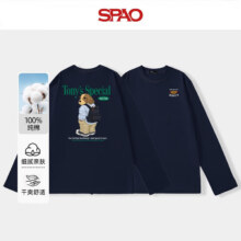 SPAO圆领纯棉休闲长袖T恤男女2025秋季新款简约风上衣SPCX25ST01XY 藏青#美式小狗组合 XL59元（合29.5元/件）
