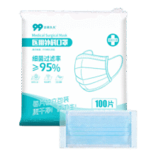 【独立100片】医用口罩透气口罩加宽耳带三层防护面罩防晒防花粉 （限时福利）蓝色100只/1袋8元