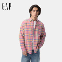 Gap 盖璞 男装2025春季基础款纯棉翻领长袖衬衫常规上衣488512美版 粉色格纹 M 美码 L亚洲码180/96A券后64元