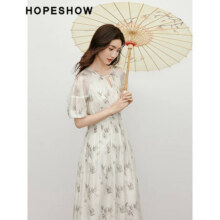 20点开始、双11：HOPESHOW 红袖 国风连衣裙 灯笼袖重工天丝碎花裙64元包邮