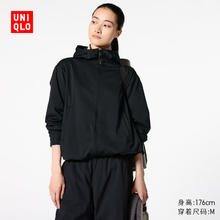 UNIQLO 优衣库 女装防风拉链连帽外套/内里摇粒绒防水472150 09 黑色 XL /165/92A券后175.12元