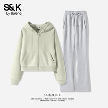 Baleno 班尼路 S&K系列运动套装外套女连帽开衫 灰绿#纯色+麻灰#纯色券后79.9元