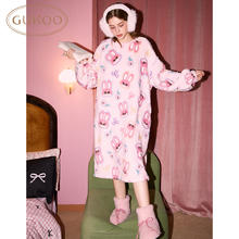 GUKOO 果壳 冬季保暖舒适小兔子卡通满印甜美女士家居服睡裙45.5元