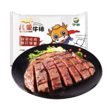伊赛 国产清真 儿童牛排套餐整切调理 500g(5片) 番茄酱包5袋学生早餐73.38元（需领券，合24.46元/件）