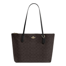 蔻驰（COACH）【品牌直供】女包ZIP TOP TOTE托特包单肩包 棕黑色CBT20生日礼物1199元 (券后省100,月销1000+)