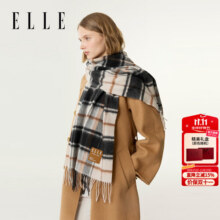 ELLE礼盒装100%绵羊毛围巾女士秋冬季圣诞礼物保暖大格纹披肩围脖209元 (券后省20)