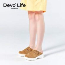 Devo Life 的沃 女款反绒皮半包厚底增高勃肯鞋拖鞋 22011新低39.1元包邮