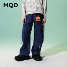 MQD 马骑顿 2025新款 国潮系列 男童宽松直筒拼色牛仔裤（110-170cm）