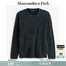 Abercrombie & Fitch 美式舒适纯色宽松华夫格圆领长袖T恤 KI124-4532 黑色 L (180/108A)