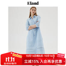 E·LAND 衣恋 ELAND衣恋连衣裙女舒适透气衬衫领A字九分长裙纯棉2024夏季 浅蓝色(51)L/Blue M/165366.65元