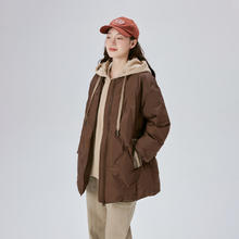 ERAL 艾莱依 冬季假两件羽绒服女连帽宽松时尚保暖棒球服外套上衣 蜜茶棕 M 160299.5元