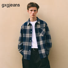 gxgjeans 25年秋新品 简约通勤宽松长袖衬衫 蓝格127.65元