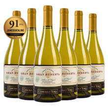 干露酒厂 Conchay Toro 典藏级霞多丽干白葡萄酒750mL*6瓶 赠缘峰甜选白葡萄酒750mL新低250.6元包邮