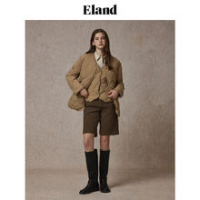 E·LAND 衣恋 女士羽绒服 无领菱格纹柔软舒适保暖外套 2025冬季新款
