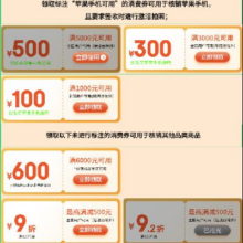 即享好券：京东商城 自营政府消费券 领苹果6000-600/5000-500元消费券还有1件9折/9.2折等 全国可用