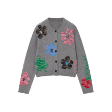 ERDOS 【小花花纯羊绒开衫】圆领提花针织外套冬女灰色厚款2513元（超V价更低）