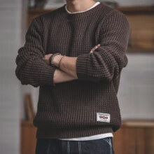 20点：马登工装 圆领粗线毛衣男 针织衫 咖啡色 M74.95元 包邮（限时2小时5折）