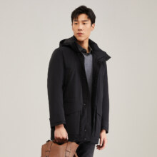 PLUS会员：YOUNGOR 雅戈尔 羽绒服男 连帽中长款羽绒服 VRYL439984AQA260.11元包邮（需凑单）