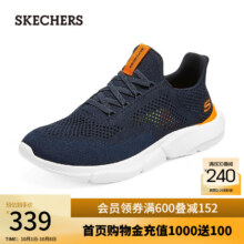 斯凯奇（Skechers）男鞋秋季一脚蹬透气轻便网面休闲鞋缓震运动鞋 海军蓝色/橘色/NVOR 39.5180元（需领券）